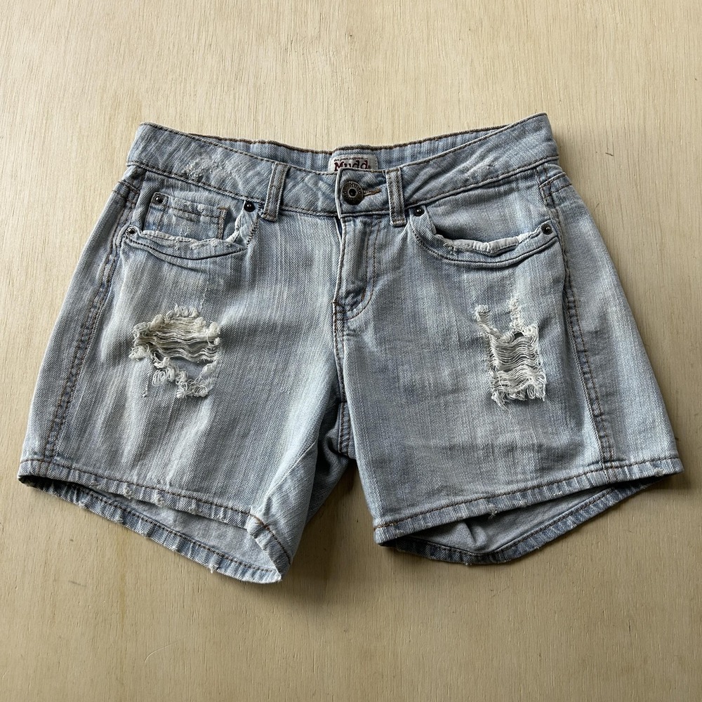 Y2K Mudd Denim Shorts Womens 30W Blue Distressed Ripped Cut Off Casual Summer